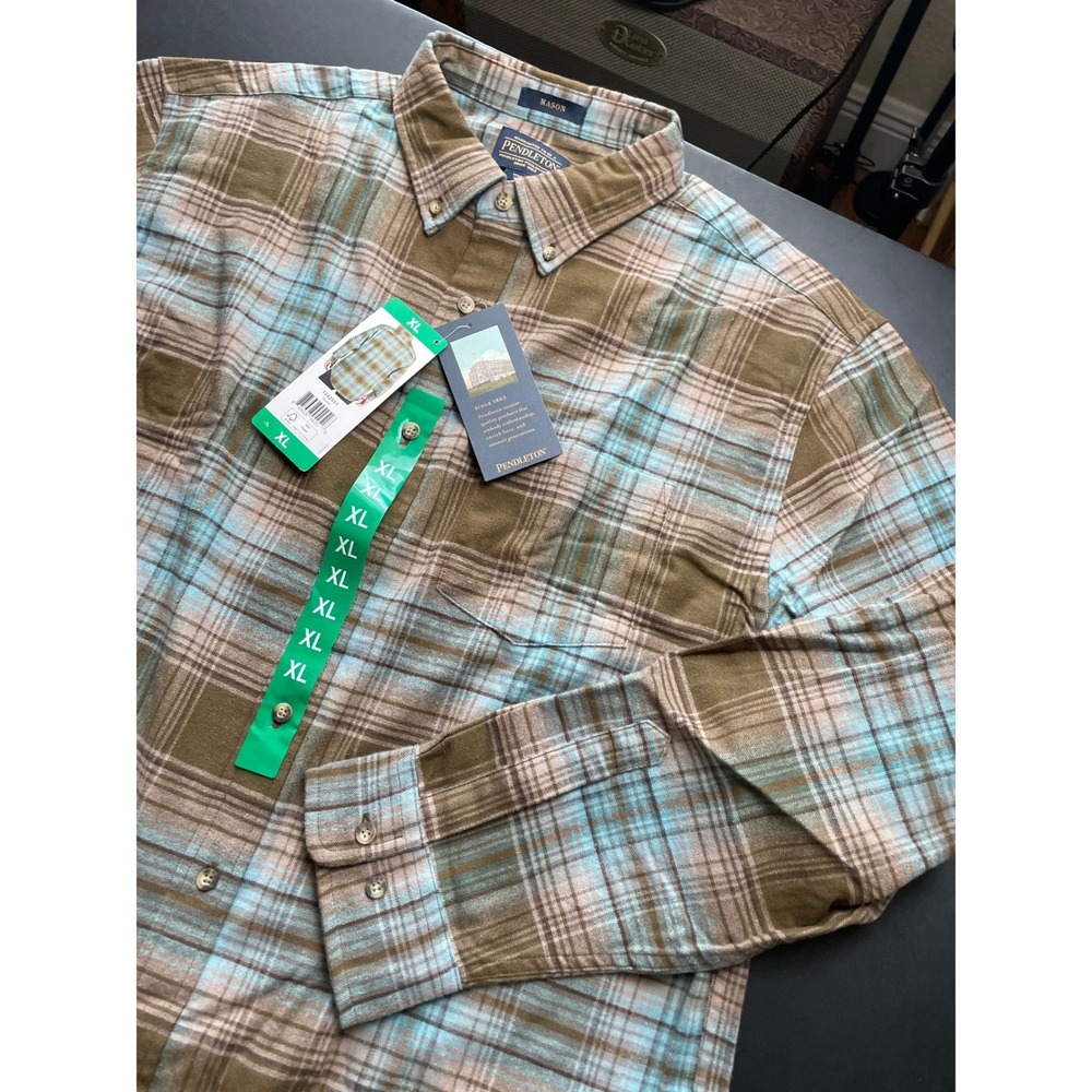 Pendleton Mason Flannel Shirt Mens XL Brown New Plaid Button Down Long Sleeve